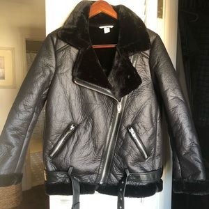 Faux Leather/Fur Biker Coat